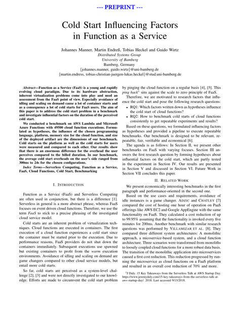 Cold Start Influencing Factors in Function as a Service .